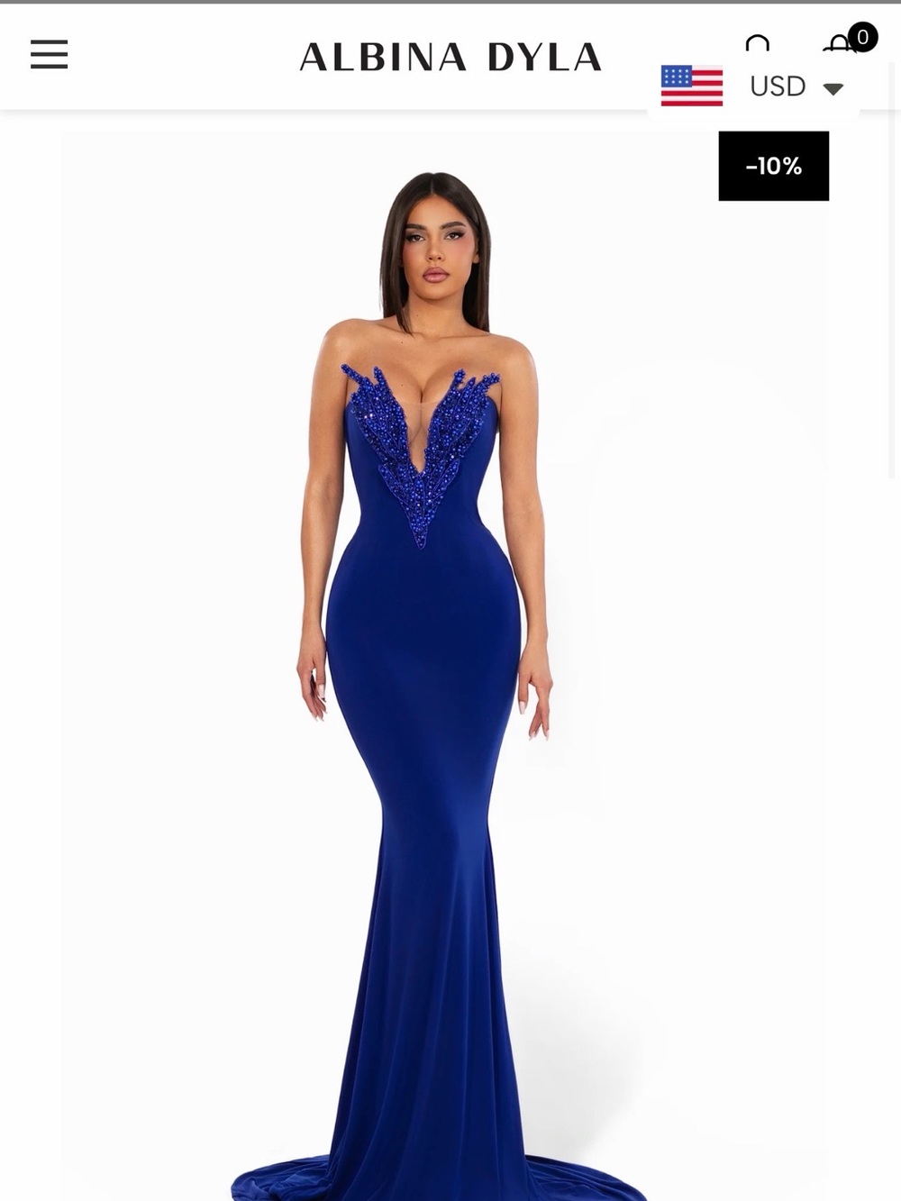 Albina Dyla Royal Blue Strapless Mermaid Gown